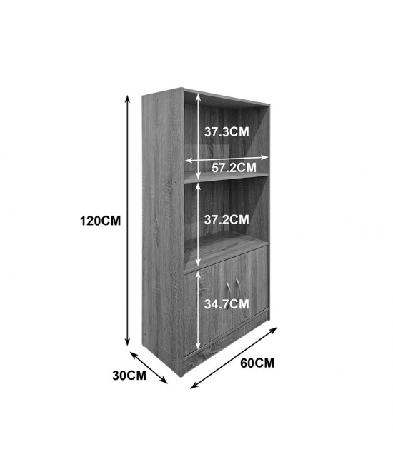 Βιβλιοθήκη Tekaro pakoworld ανθρακί 60x30x120εκ
