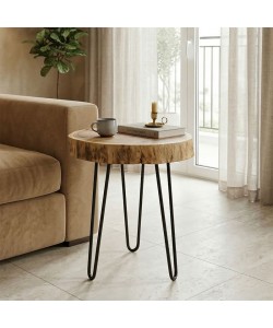 Βοηθητικό τραπέζι Tripp Ι pakoworld μασίφ ξύλο ακακίας σε φυσική απόχρωση-μαύρα μεταλλικά πόδια Φ41x45εκ