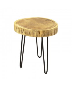 Βοηθητικό τραπέζι Tripp Ι pakoworld μασίφ ξύλο ακακίας σε φυσική απόχρωση-μαύρα μεταλλικά πόδια Φ41x45εκ