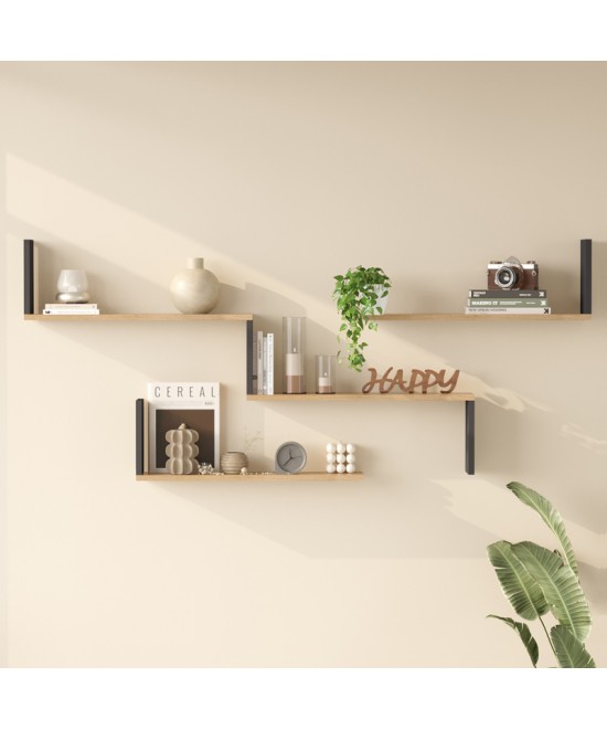Ραφιέρα τοίχου Flear pakoworld oak με ανθρακί 179x14,5x76,2εκ