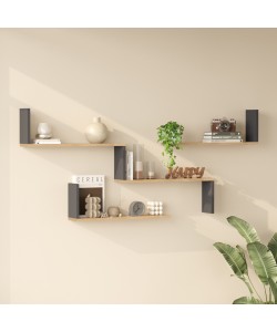 Ραφιέρα τοίχου Flear pakoworld oak με ανθρακί 179x14,5x76,2εκ