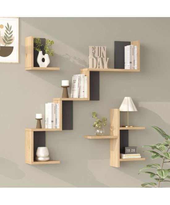 Ραφιέρα τοίχου Verso pakoworld oak με ανθρακί 99,4x14,5x103εκ