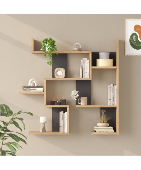 Ραφιέρα τοίχου Maze pakoworld oak με ανθρακί 93,3x14,5x90εκ