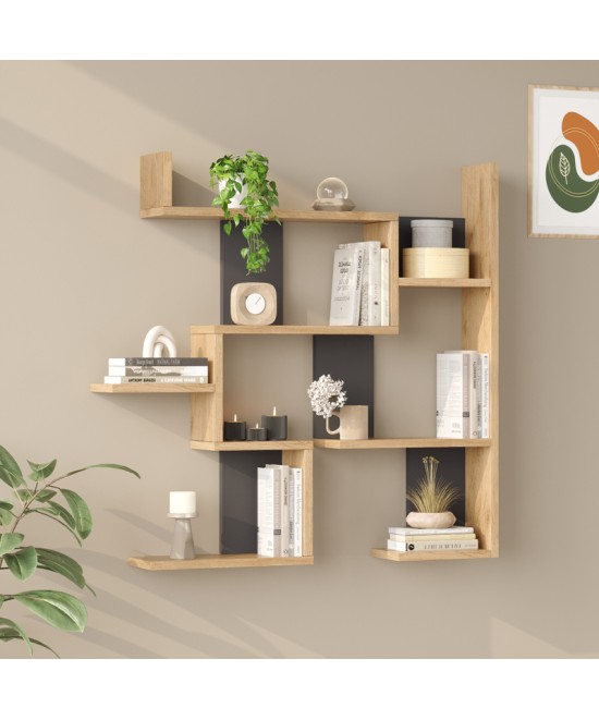 Ραφιέρα τοίχου Maze pakoworld oak με ανθρακί 93,3x14,5x90εκ