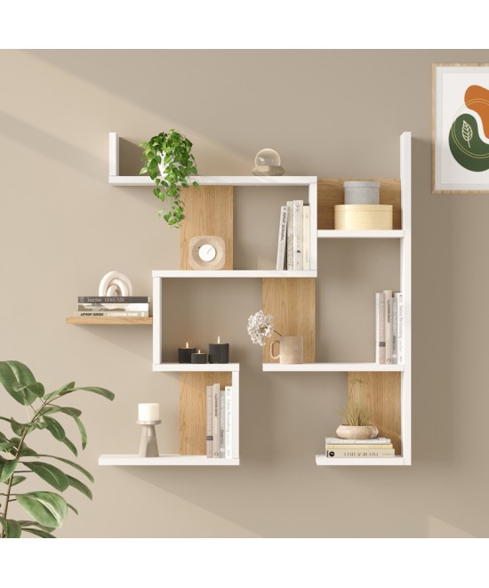 Ραφιέρα τοίχου Maze pakoworld λευκό με oak 93,3x14,5x90εκ