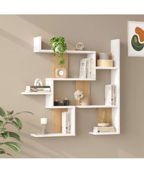 Ραφιέρα τοίχου Maze pakoworld λευκό με oak 93,3x14,5x90εκ