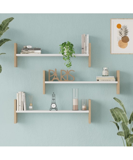 Ραφιέρα τοίχου Mento pakoworld λευκό με oak 75,6x14,5x23,6εκ