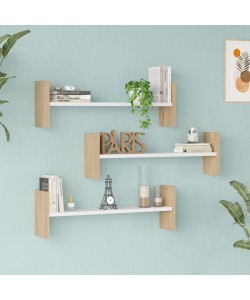 Ραφιέρα τοίχου Mento pakoworld λευκό με oak 75,6x14,5x23,6εκ