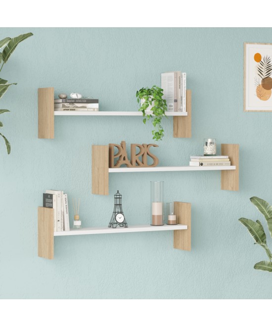 Ραφιέρα τοίχου Mento pakoworld λευκό με oak 75,6x14,5x23,6εκ