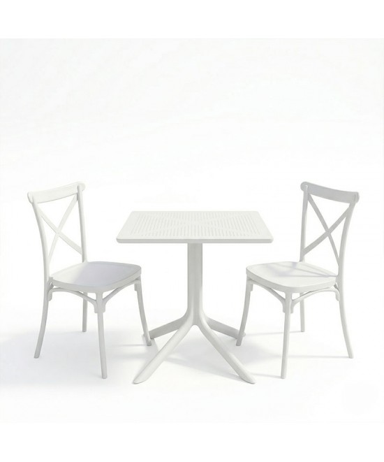 Τραπεζαρία Groovy Crossie pakoworld σετ 3τεμ λευκό PP 60x60x76εκ Τραπεζαρία Groovy Crossie pakoworld σετ 3τεμ λευκό PP 60x60x76εκ