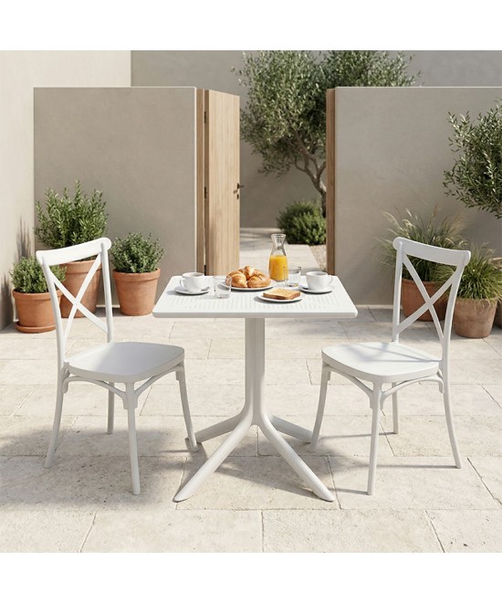 Τραπεζαρία Groovy Crossie pakoworld σετ 3τεμ λευκό PP 60x60x76εκ Τραπεζαρία Groovy Crossie pakoworld σετ 3τεμ λευκό PP 60x60x76εκ