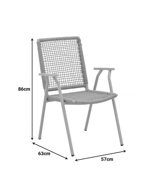 Πολυθρόνα Weave pakoworld στοιβαζόμενη αλουμίνιο σε ανθρακί -pe σχοινί σε φυσική απόχρωση 57x63x86εκ