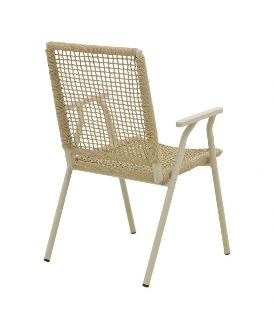 Πολυθρόνα Weave pakoworld στοιβαζόμενη αλουμίνιο σε ανθρακί -pe σχοινί σε φυσική απόχρωση 57x63x86εκ