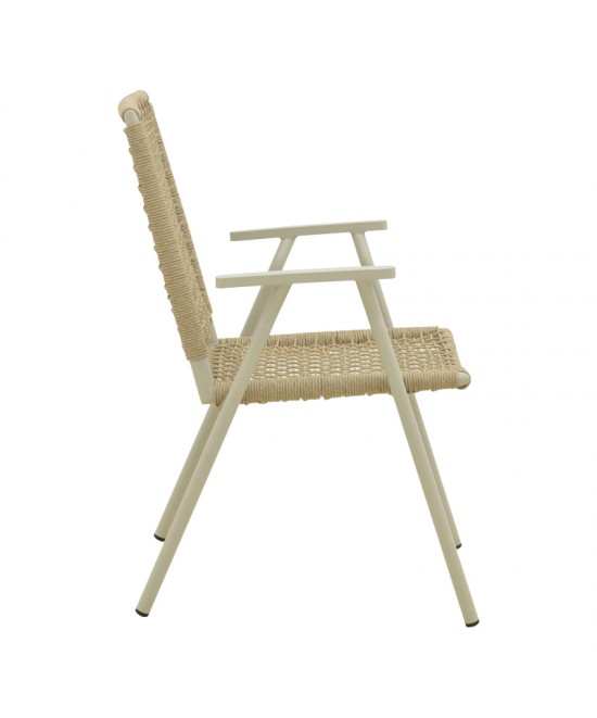 Πολυθρόνα Weave pakoworld στοιβαζόμενη αλουμίνιο σε ανθρακί -pe σχοινί σε φυσική απόχρωση 57x63x86εκ