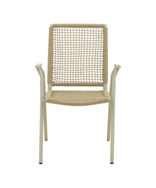 Πολυθρόνα Weave pakoworld στοιβαζόμενη αλουμίνιο σε ανθρακί -pe σχοινί σε φυσική απόχρωση 57x63x86εκ