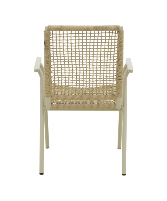 Πολυθρόνα Weave pakoworld στοιβαζόμενη αλουμίνιο σε ανθρακί -pe σχοινί σε φυσική απόχρωση 57x63x86εκ