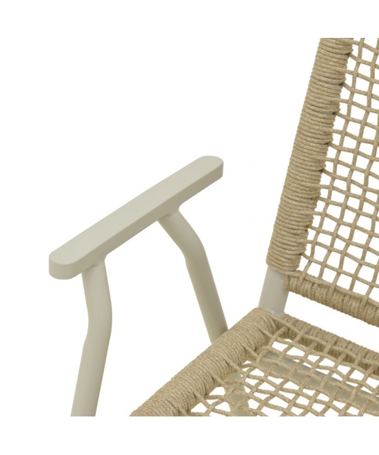 Πολυθρόνα Weave pakoworld στοιβαζόμενη αλουμίνιο σε ανθρακί -pe σχοινί σε φυσική απόχρωση 57x63x86εκ