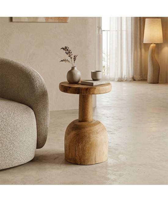 Βοηθητικό τραπέζι Queno pakoworld suar ξύλο σε φυσική απόχρωση Φ30x45εκ