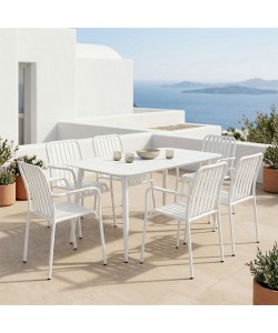 Τραπεζαρία Heven Vista pakoworld σετ 7τεμ λευκό αλουμίνιο 120x70x72εκ