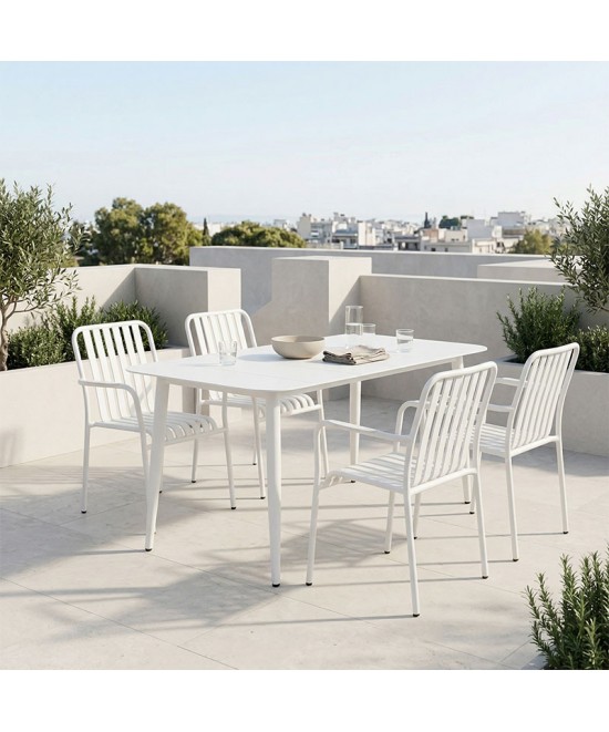 Τραπεζαρία Heven Vista pakoworld σετ 5τεμ λευκό αλουμίνιο 150x80x72εκ Τραπεζαρία Heven Vista pakoworld σετ 5τεμ λευκό αλουμίνιο 150x80x72εκ