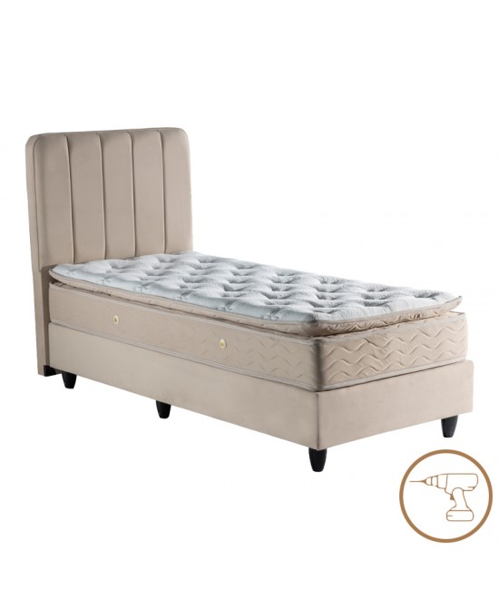 Κρεβάτι μονό Lunda pakoworld κρεμ βελούδο 90x200εκ