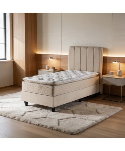 Κρεβάτι μονό Lunda pakoworld κρεμ βελούδο 90x200εκ