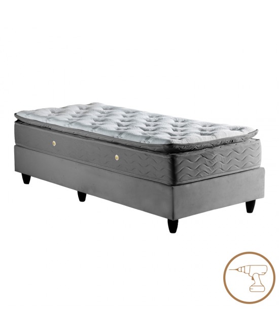 Κρεβάτι μονό Υπόστρωμα Pakda pakoworld ανθρακί βελούδο 90x200εκ