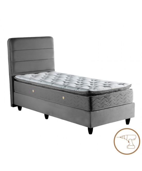 Κρεβάτι μονό Linteda pakoworld ανθρακί βελούδο 90x200εκ