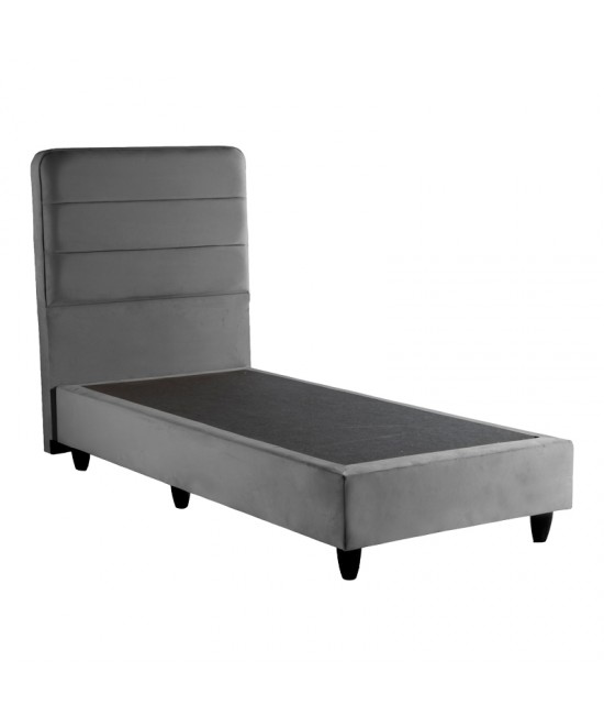 Κρεβάτι μονό Linteda pakoworld ανθρακί βελούδο 90x200εκ