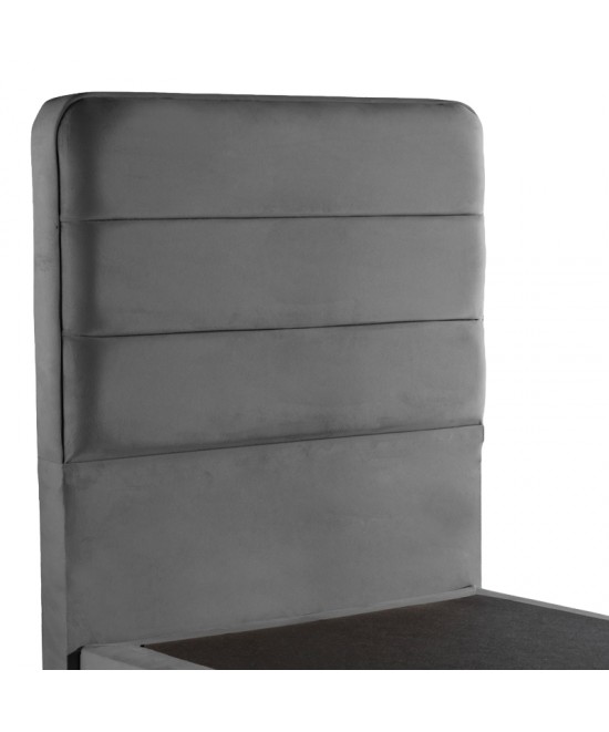 Κρεβάτι μονό Linteda pakoworld ανθρακί βελούδο 90x200εκ