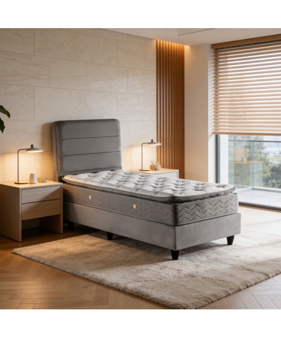 Κρεβάτι μονό Linteda pakoworld ανθρακί βελούδο 90x200εκ