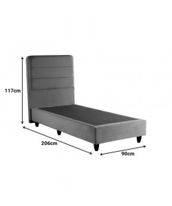 Κρεβάτι μονό Linteda pakoworld ανθρακί βελούδο 90x200εκ