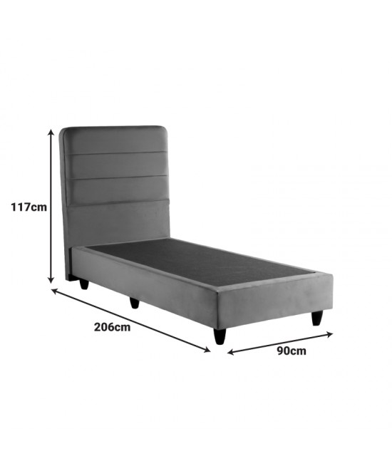 Κρεβάτι μονό Linteda pakoworld ανθρακί βελούδο 90x200εκ