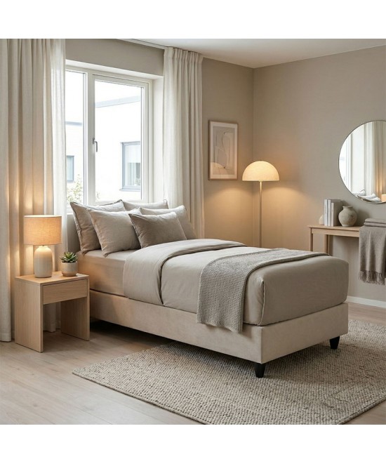 Κρεβάτι μονό Υπόστρωμα Pakda pakoworld κρεμ βελούδο 90x200εκ