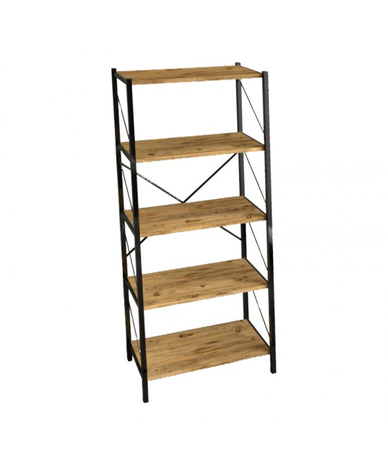 Βιβλιοθήκη Bimblem pakoworld oak με μαύρο μέταλλο 60x30x150εκ