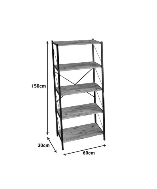 Βιβλιοθήκη Bimblem pakoworld oak με μαύρο μέταλλο 60x30x150εκ