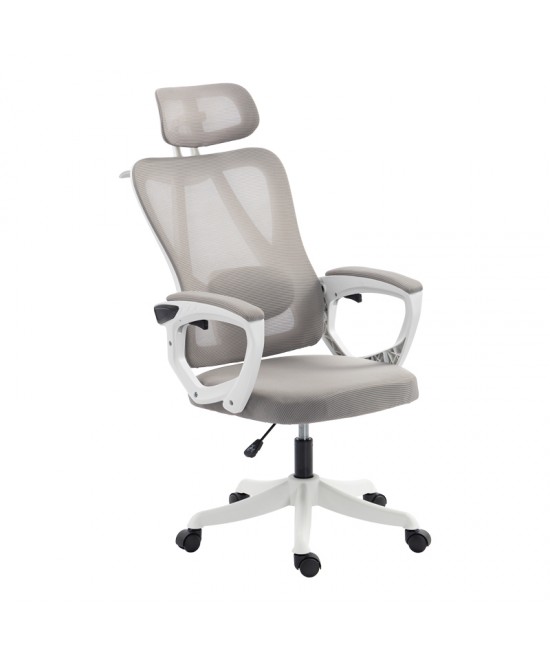 Καρέκλα γραφείου διευθυντή Exeter pakoworld λευκή - mesh γκρι 50x58x119-129εκ