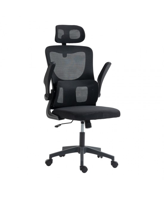 Καρέκλα γραφείου διευθυντή Mainz pakoworld mesh χρώμα μαύρο 50x60x112-122εκ