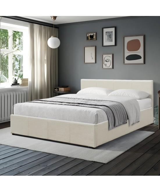 Κρεβάτι Dellia pakoworld με αποθηκευτικό χώρο ύφασμα κρεμ 150x200εκ