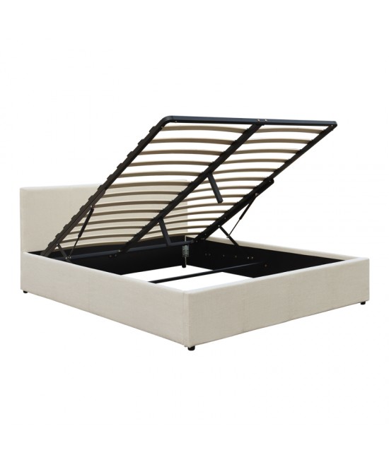 Κρεβάτι Dellia pakoworld με αποθηκευτικό χώρο ύφασμα κρεμ 150x200εκ