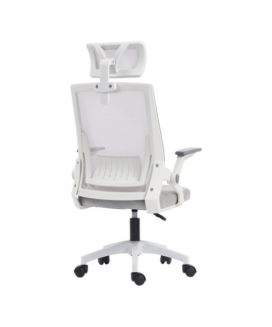 Καρέκλα γραφείου Plymot pakoworld λευκή - mesh γκρι 48x58x112-122εκ