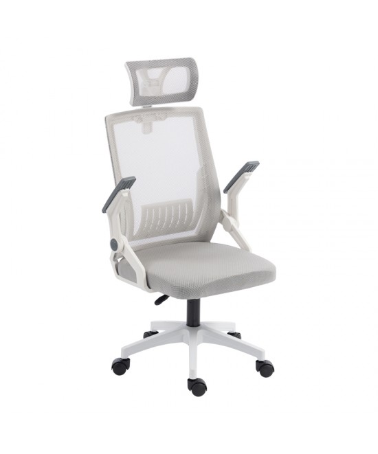 Καρέκλα γραφείου Plymot pakoworld λευκή - mesh γκρι 48x58x112-122εκ