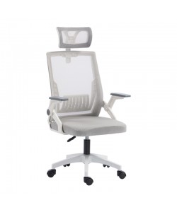 Καρέκλα γραφείου Plymot pakoworld λευκή - mesh γκρι 48x58x112-122εκ