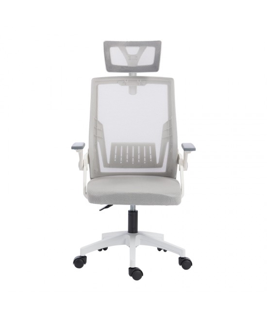 Καρέκλα γραφείου Plymot pakoworld λευκή - mesh γκρι 48x58x112-122εκ