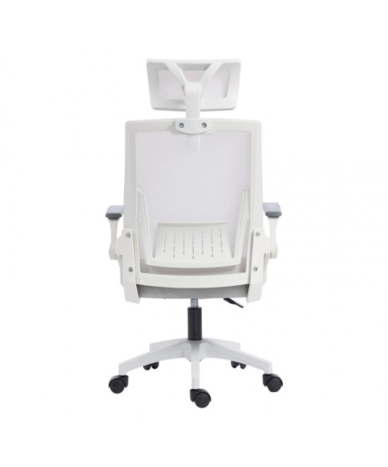 Καρέκλα γραφείου Plymot pakoworld λευκή - mesh γκρι 48x58x112-122εκ