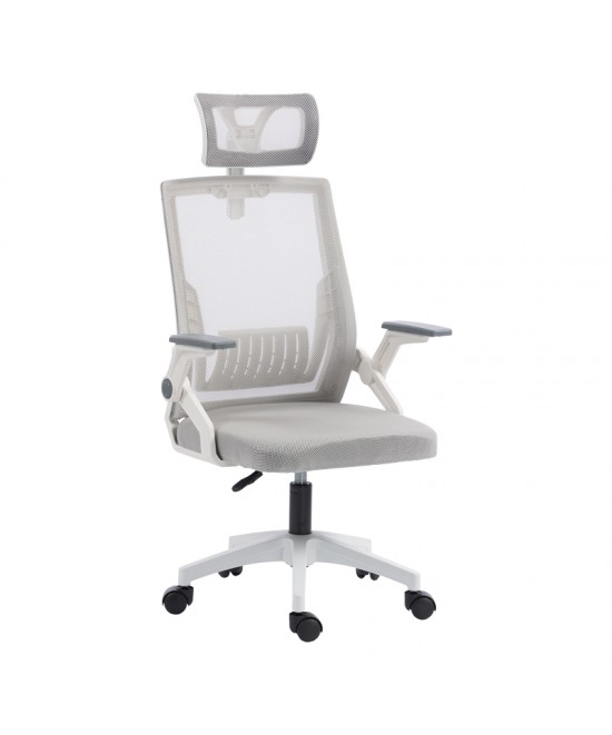 Καρέκλα γραφείου Plymot pakoworld λευκή - mesh γκρι 48x58x112-122εκ