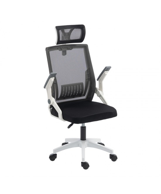 Καρέκλα γραφείου Plymot pakoworld λευκή - mesh μαύρο 48x58x112-122εκ
