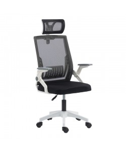 Καρέκλα γραφείου Plymot pakoworld λευκή - mesh μαύρο 48x58x112-122εκ