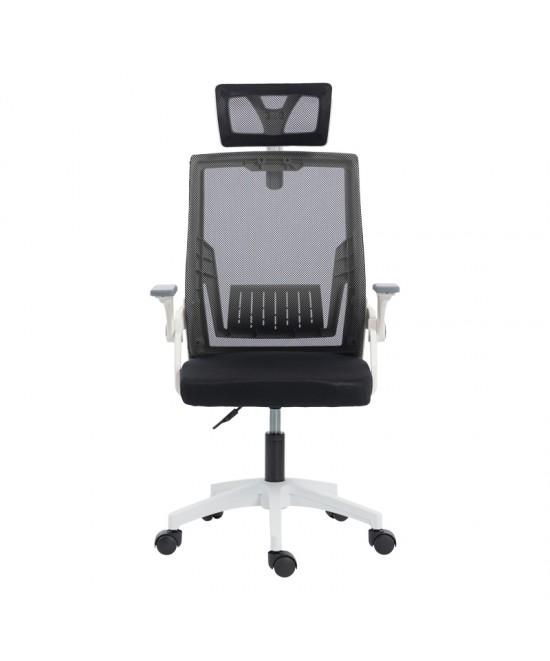 Καρέκλα γραφείου Plymot pakoworld λευκή - mesh μαύρο 48x58x112-122εκ