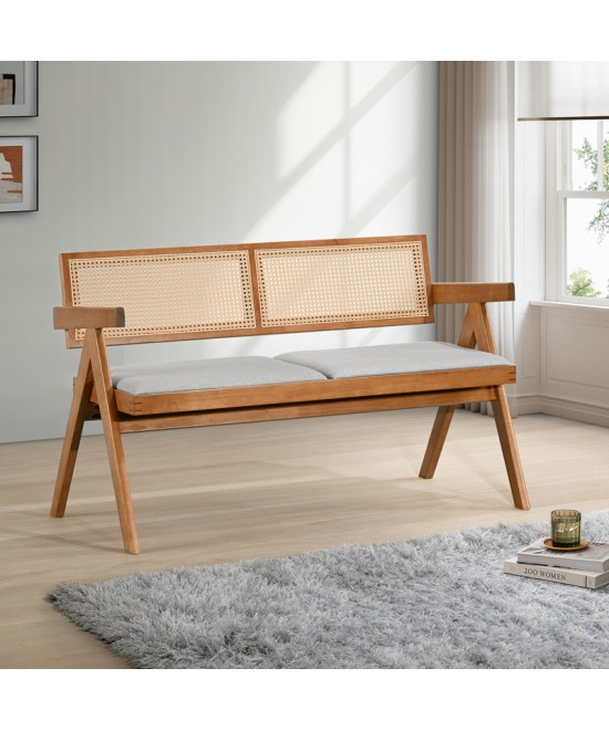 Καναπές Winslow pakoworld διθέσιος ξύλο rubberwood σε ανοιχτό καρυδί χρώμα-ύφασμα ανοιχτό γκρι 130x60x77.5εκ